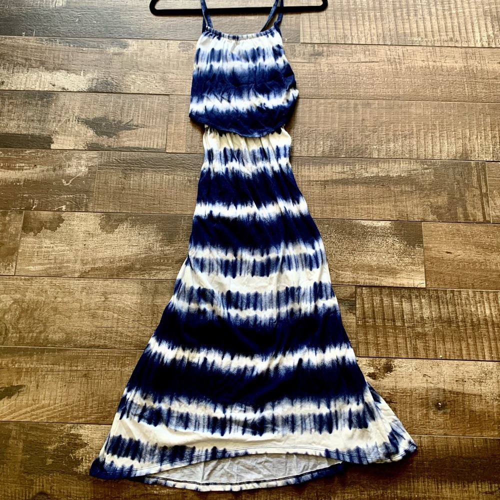 Circo tie dye dress, blue and white, sundress, midi